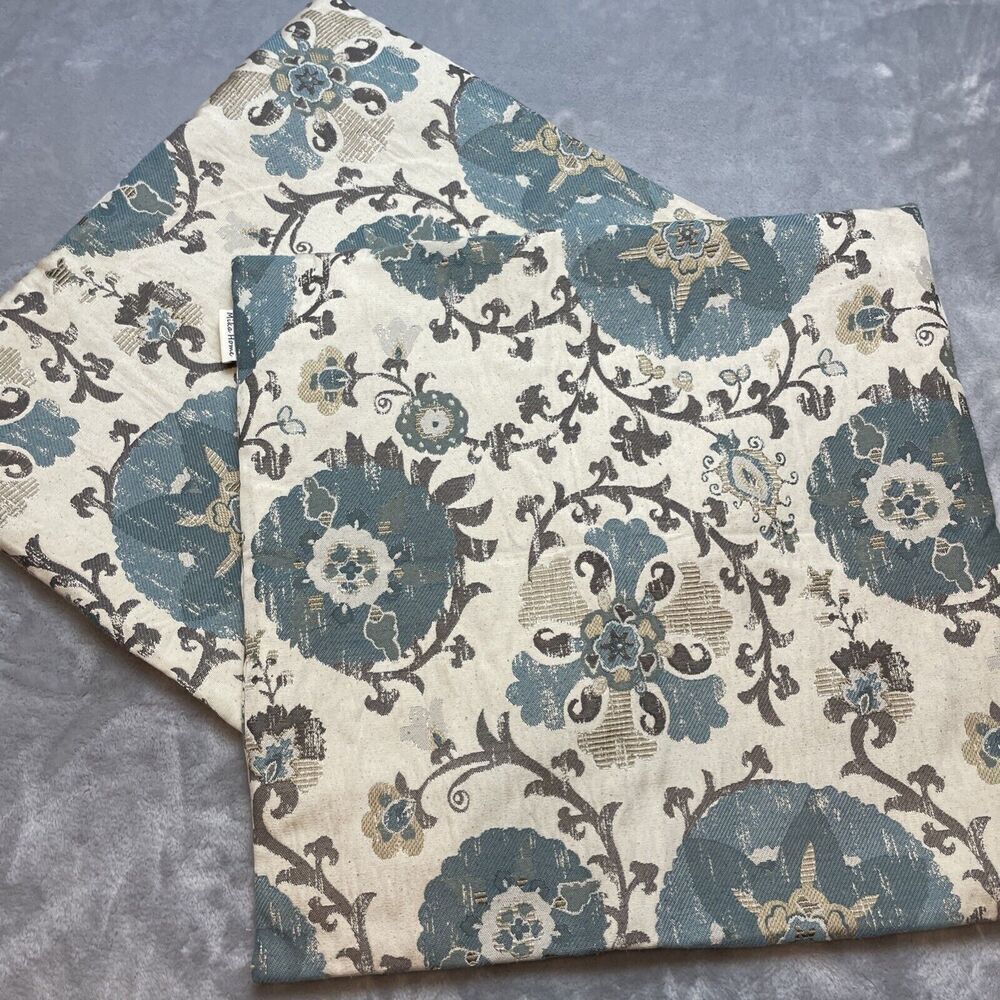 Mika Home Floral Jacquard Pillow Covers‎ (2) Blue Gray 19" Square Hidden Zipper